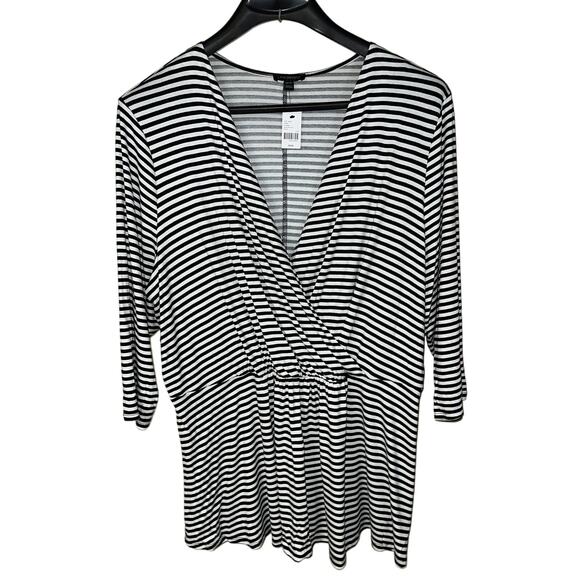 Stripe Wrap TOP Lane Bryant 2X Super Soft Knit Blouse Black White 22W 24W NEW - Picture 1 of 8